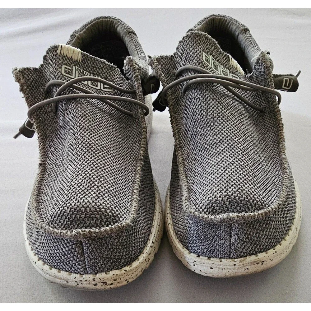 Hey Dude Wally Sox White Slate Men’s Size 11 Grey Knit Slip On Casual Loafers